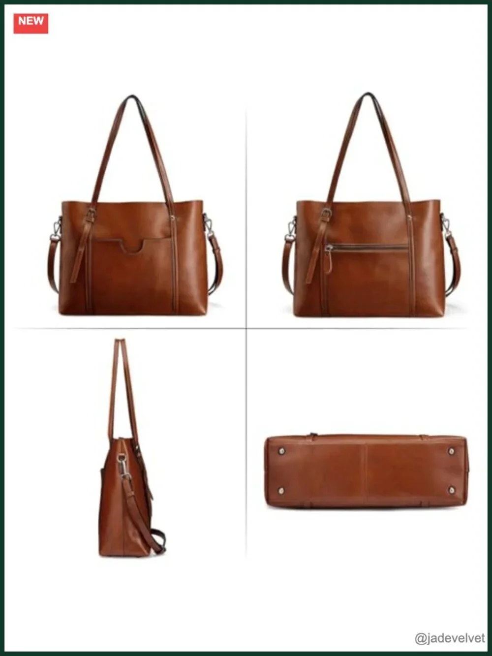 Genuine Leather Satchel Work Tote with Adjustable Shoulder Strap